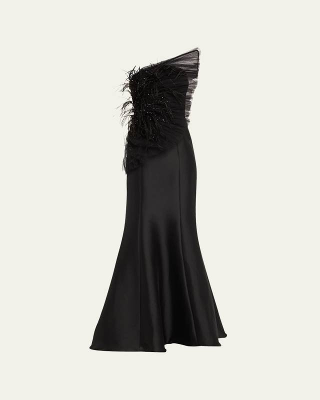 Strapless Feather Ruffle Mermaid Gown