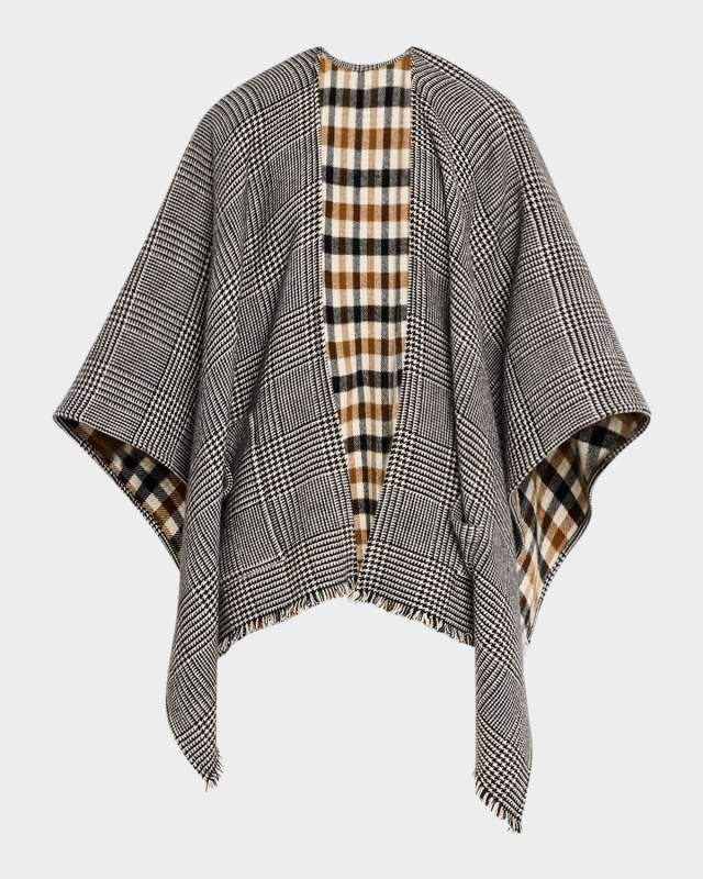 Glen Check Cashmere Cape with Pockets