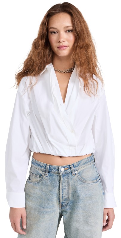 Juun. J Waist Shirring Double Collar Blouse White