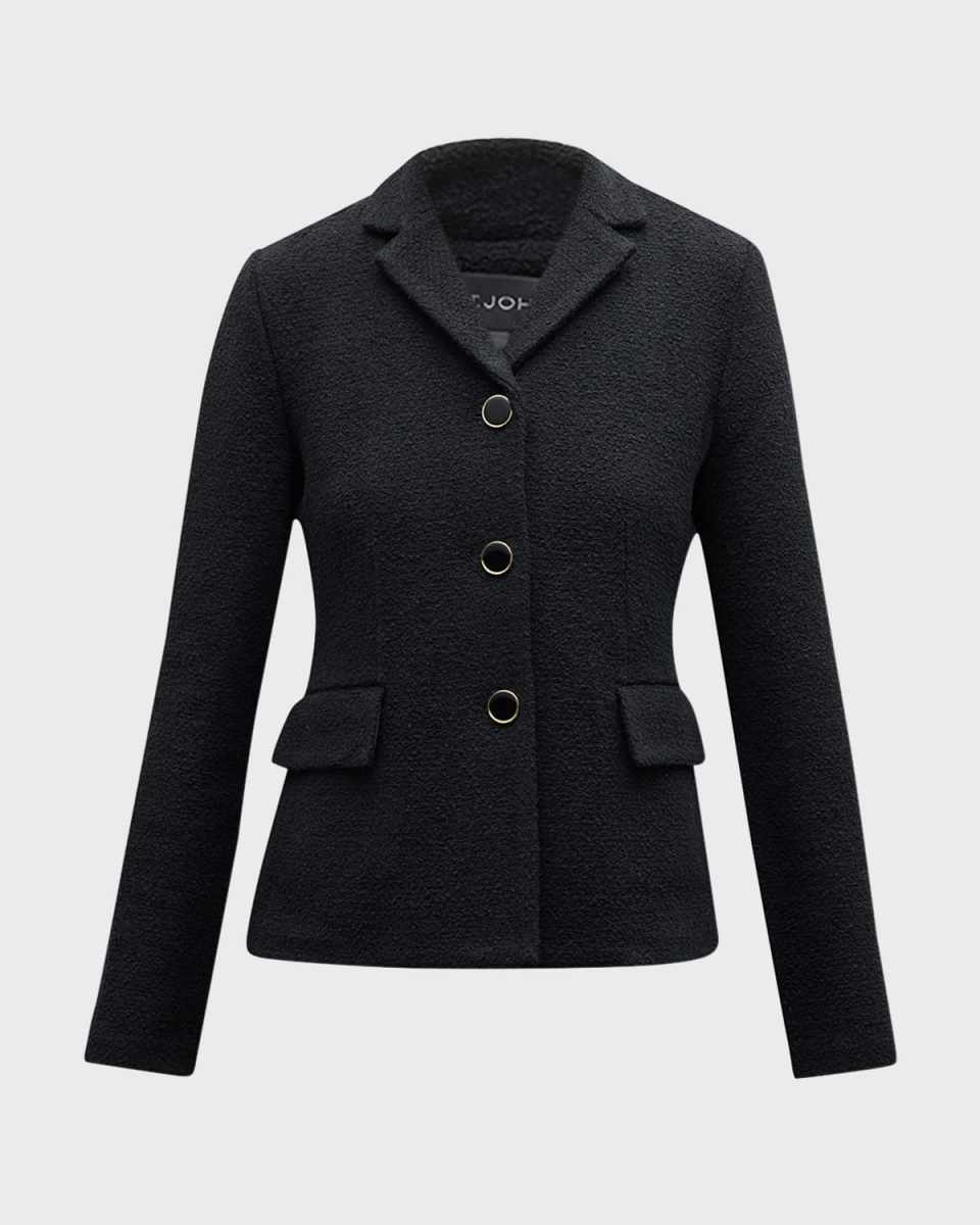 Compact Boucle Knit Notch-Collar Single-Breasted Jacket