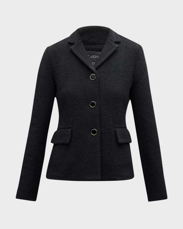 Compact Boucle Knit Notch-Collar Single-Breasted Jacket