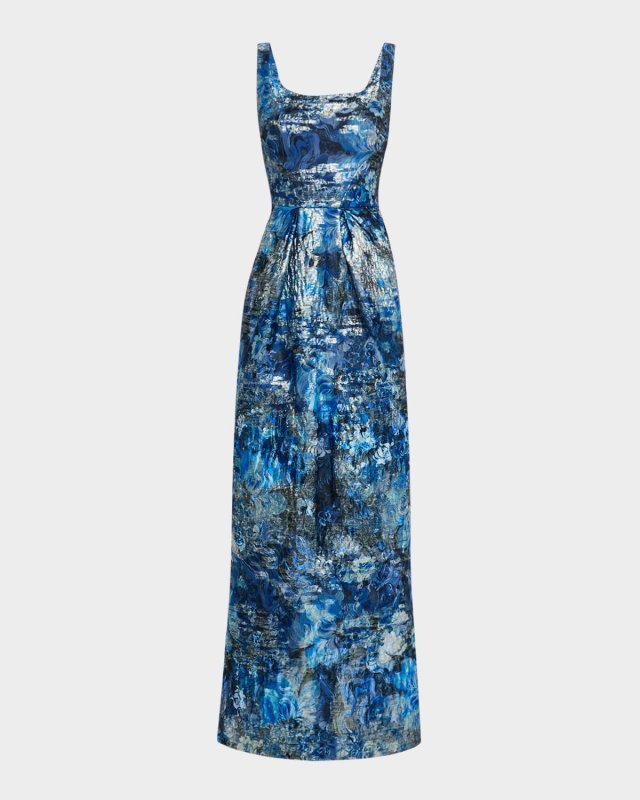 Square-Neck Jacquard Column Gown