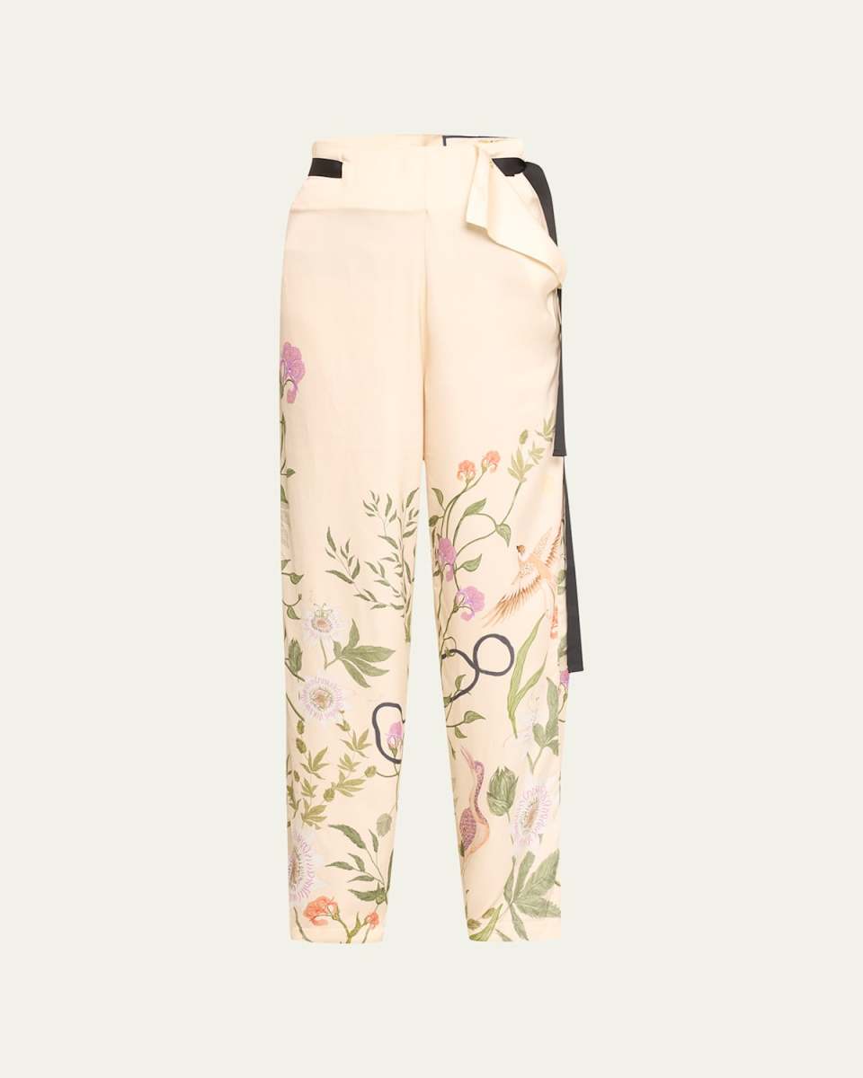 Memoria Relaxed Tie-Waist Floral Trousers