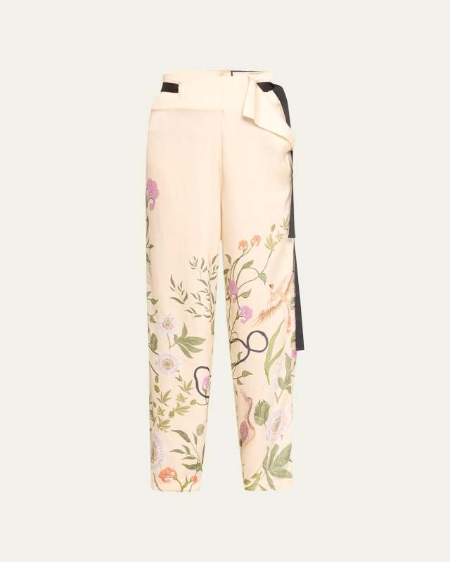 Memoria Relaxed Tie-Waist Floral Trousers