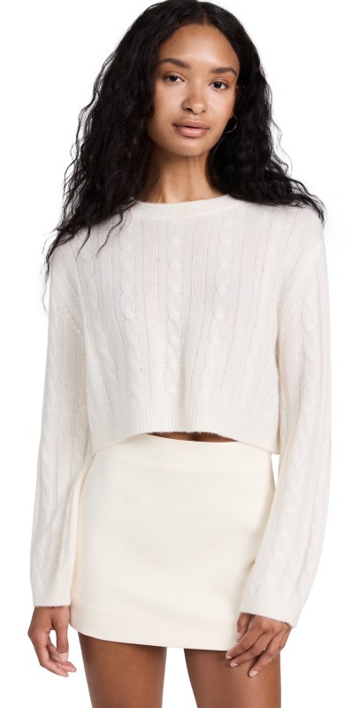 Sablyn Emmanuel Cable Knit Cashmere Sweater Gardenia