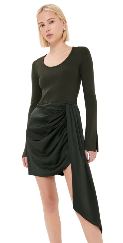 SIMKHAI Springer Long Sleeve Wrapped Dress Moss