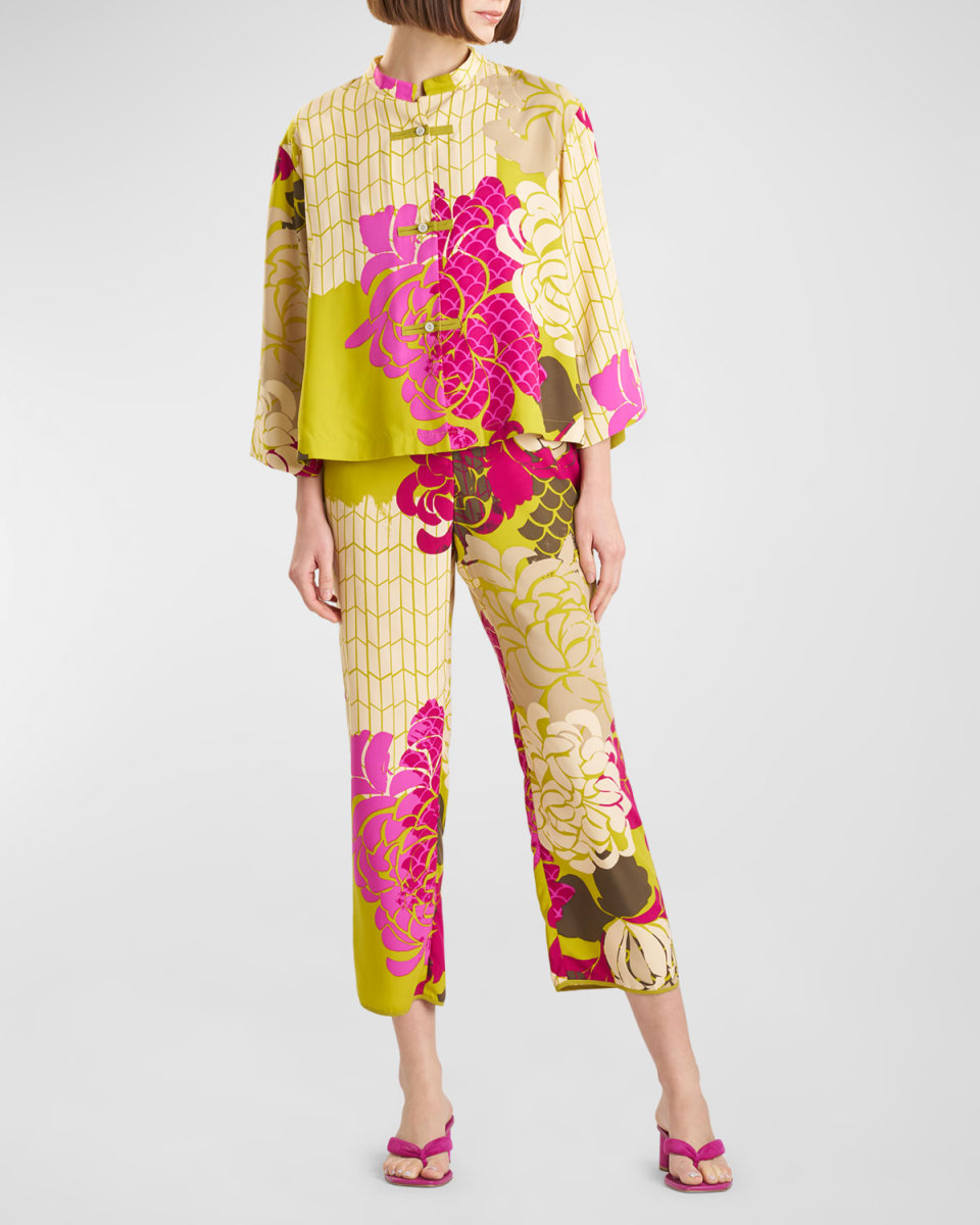 Rimini Floral-Print Matte Satin Pajama Set