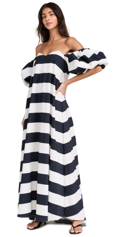 CAROLINE CONSTAS Palmer Maxi Dress Black Off White Thick Stripe