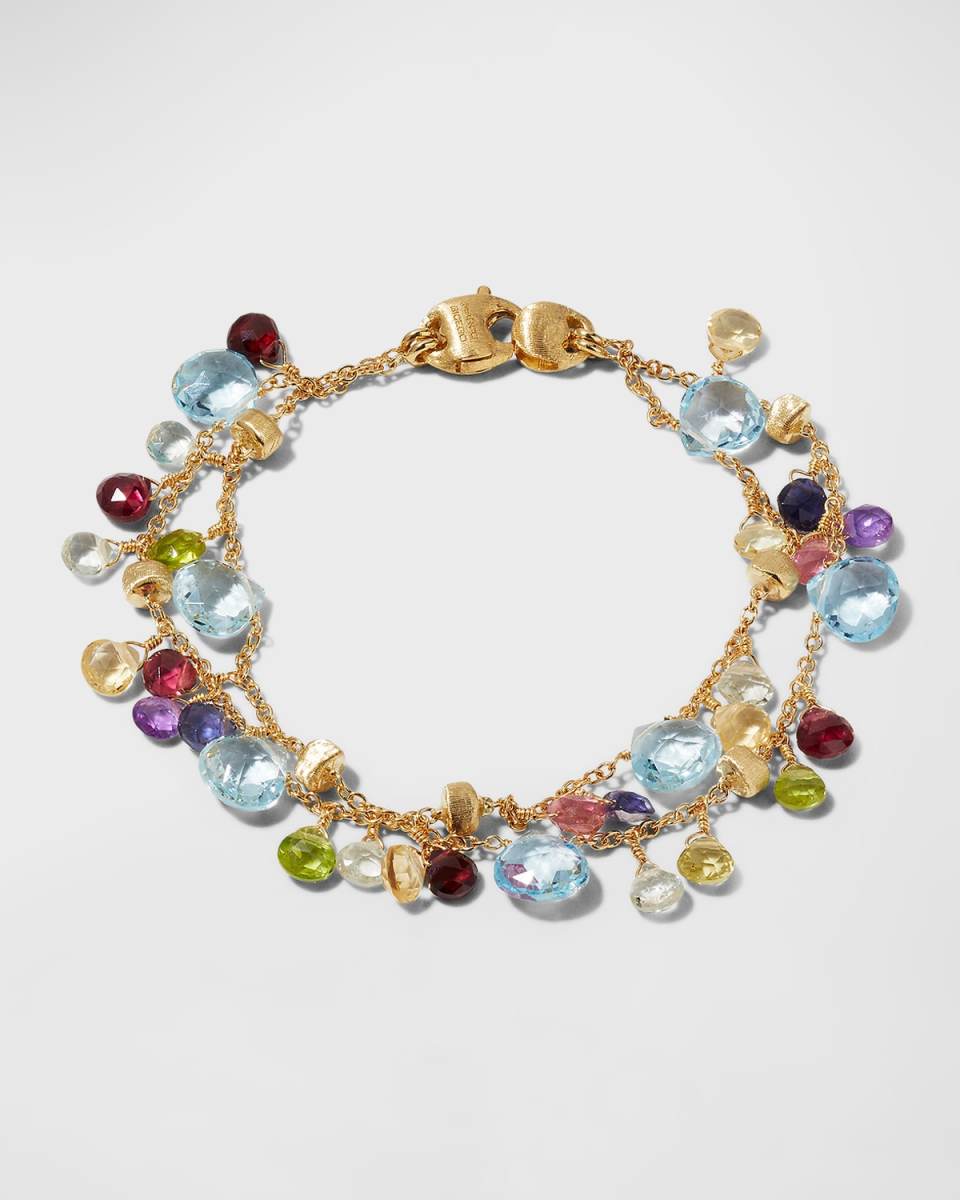 18K Yellow Gold Two-Strand Paradise Bracelet with Mixed Gems