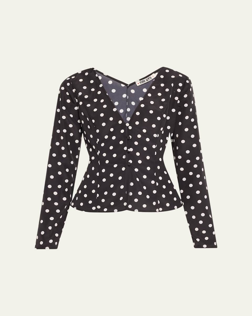 Aida Polka Dot Long-Sleeve Top