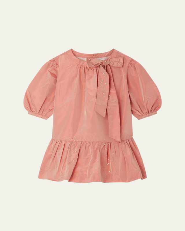 Girl's Paillette Embellished Bow Dress, Size 6-12