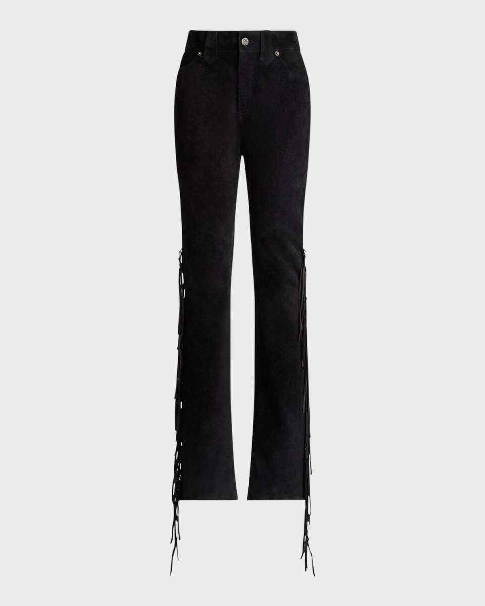 Maryel Fringe-Trim Calf-Suede Pants