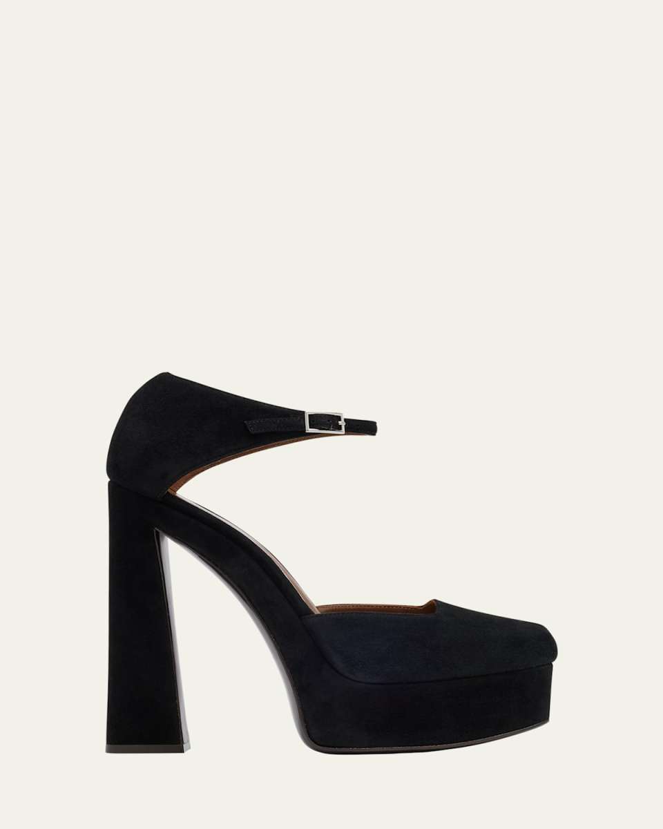 Caso Suede Ankle-Strap Platform Pumps