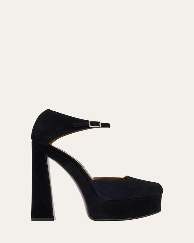 Caso Suede Ankle-Strap Platform Pumps