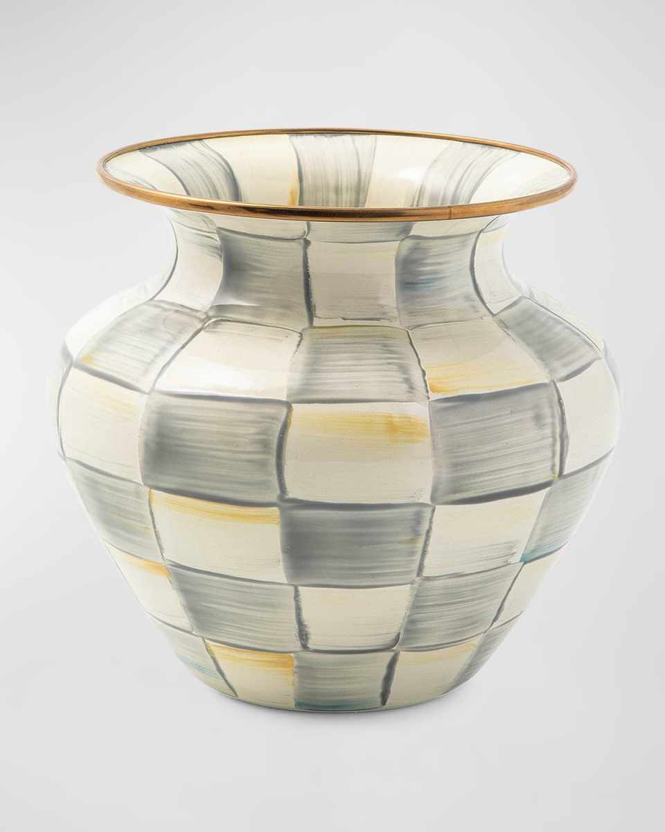 Sterling Check Enamel Large Vase
