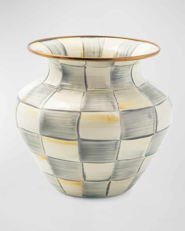 Sterling Check Enamel Large Vase