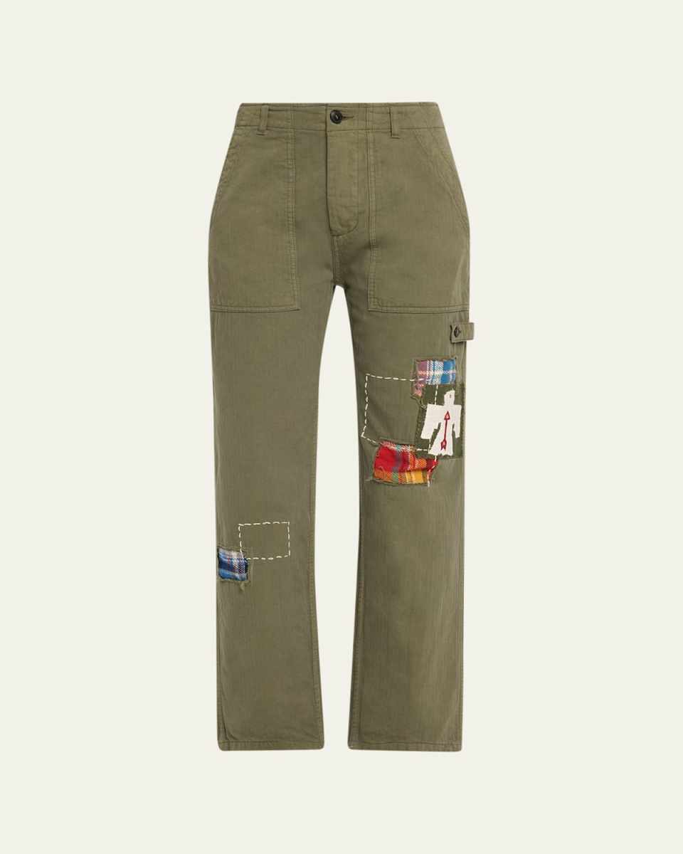 Jacey Embroidered Patch Straight Leg Pants