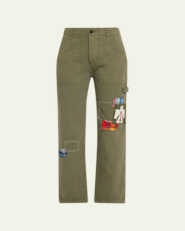 Jacey Embroidered Patch Straight Leg Pants