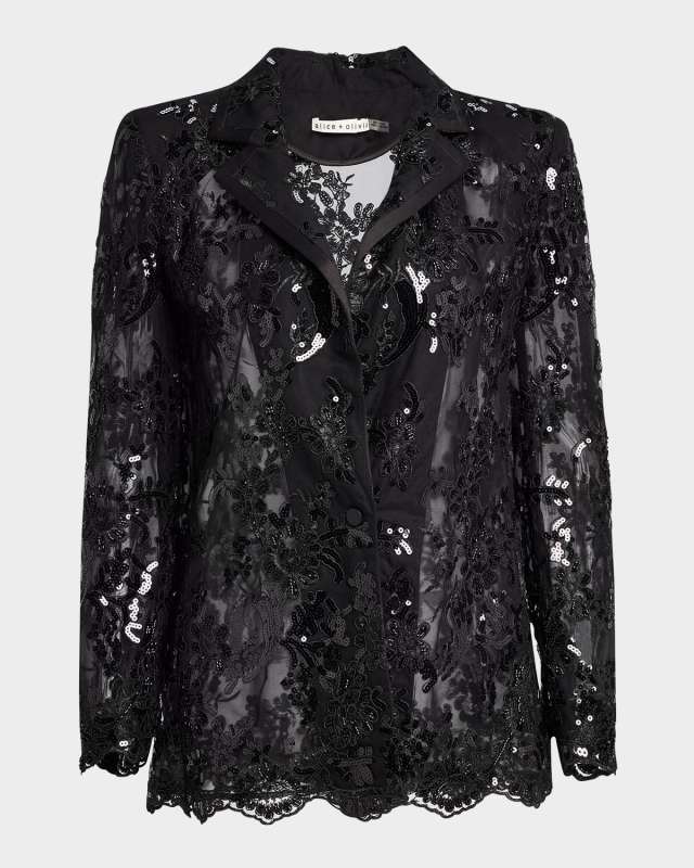 Judith Embellished Sheer Lace Blazer