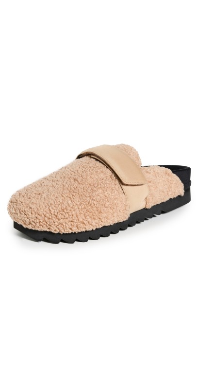 ROAM Fuzzy Loafer Mules Beige