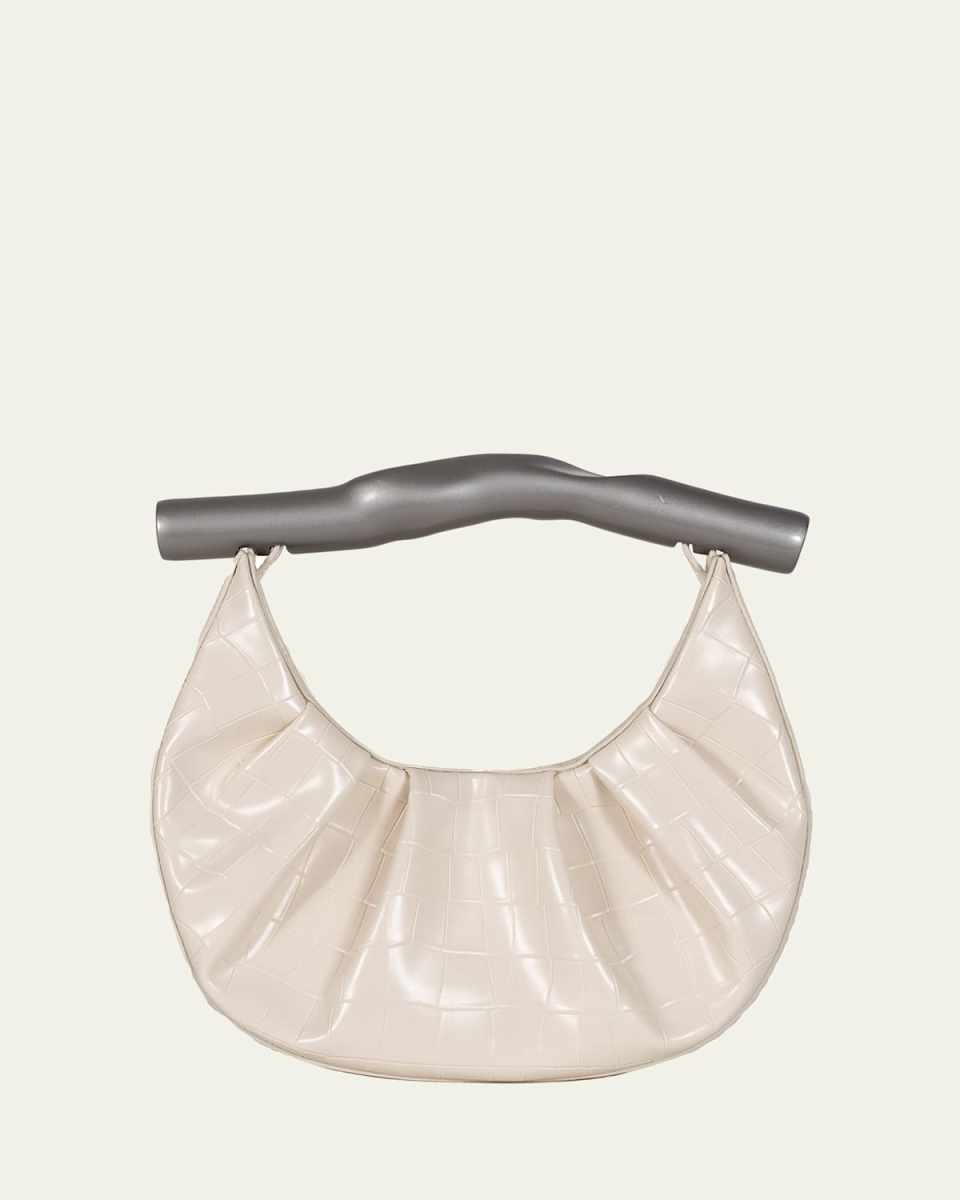 Faux Leather Smashed Top-Handle Bag