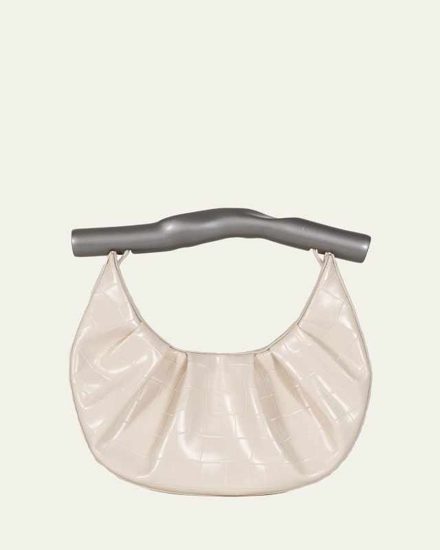 Faux Leather Smashed Top-Handle Bag
