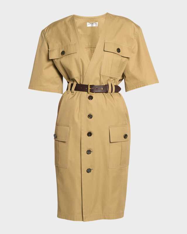 V-Neck Short-Sleeve Belted Utility Dress