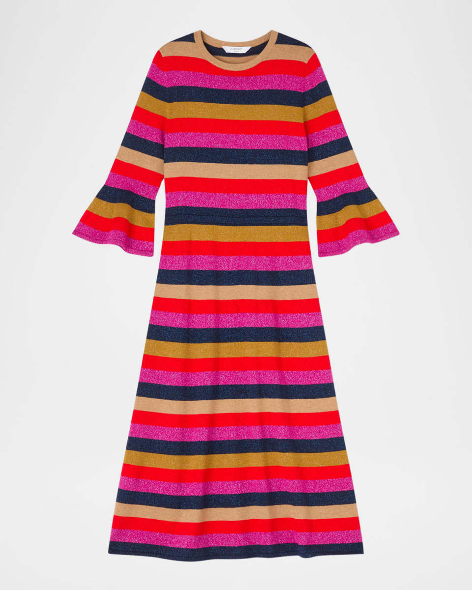 Alice Shimmer Striped Knit Midi Dress