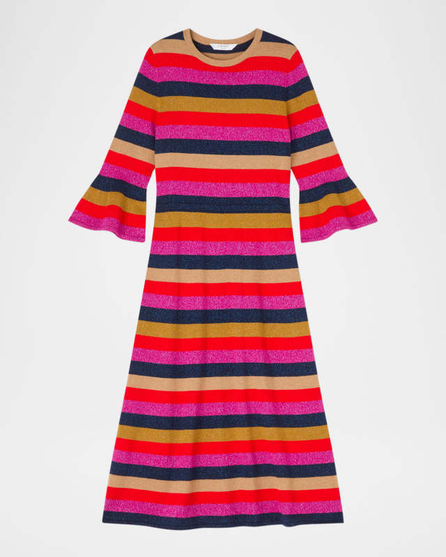 Alice Shimmer Striped Knit Midi Dress