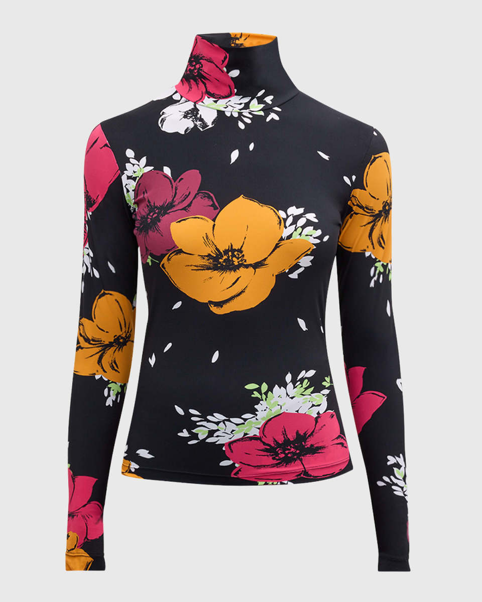 Floral Print Turtleneck Top