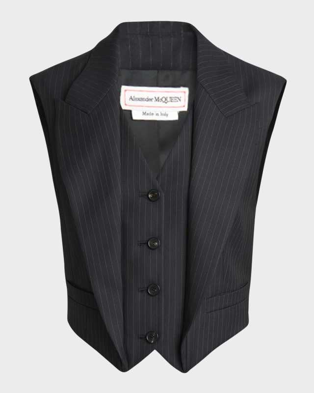 Pinstripe Peak-Lapel Single-Breasted Vest
