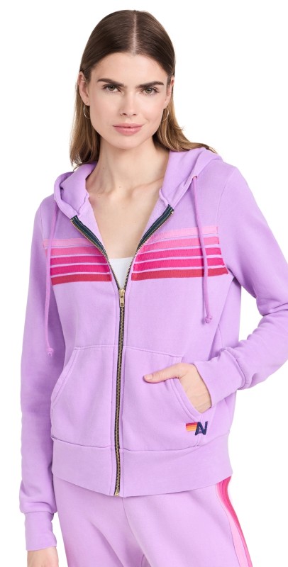 Aviator Nation 5 Stripe Zip Hoodie Neon Purple/Pink Purple