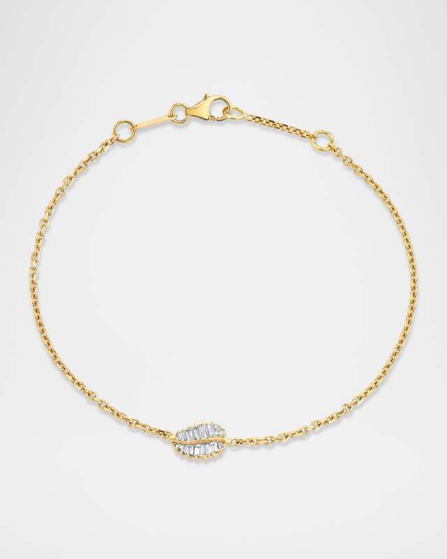 18K Yellow Gold Small Palm Leaf Diamond Chain Bracelet