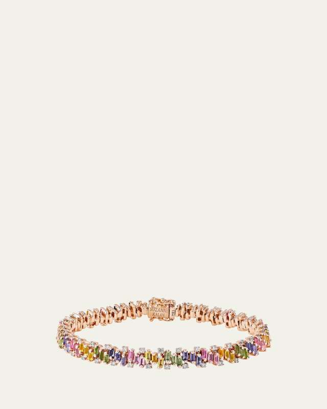 18K Rose Gold Pastel Sapphire and Diamond Tennis Bracelet
