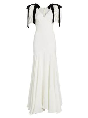 Rodarte Velvet Ribbon Bow Silk Crepe Bias-Cut Gown