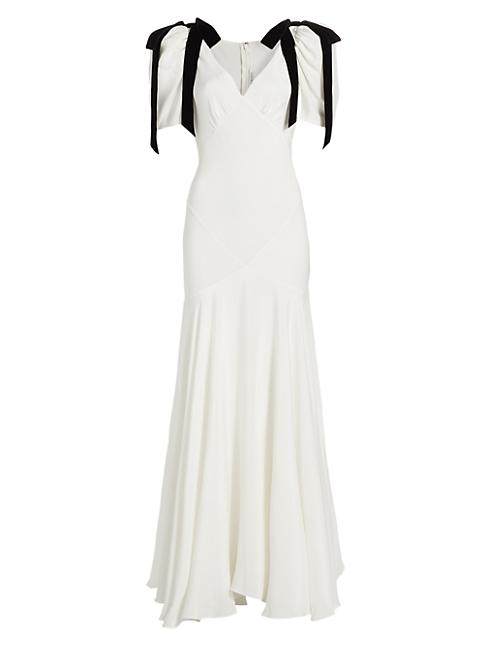 Rodarte Velvet Ribbon Bow Silk Crepe Bias-Cut Gown