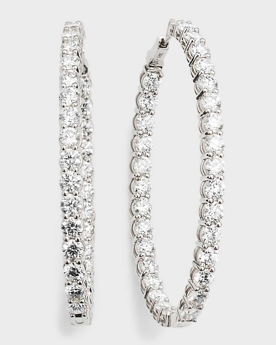 18K 2" White Gold Diamond Oval-Hoop Earrings, 12.71tcw