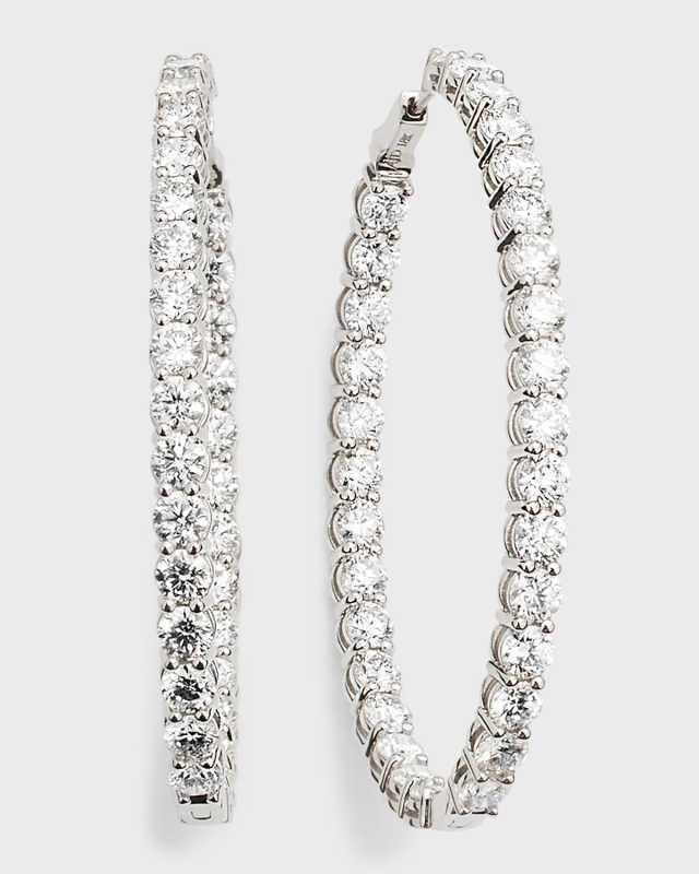 18K 2" White Gold Diamond Oval-Hoop Earrings, 12.71tcw