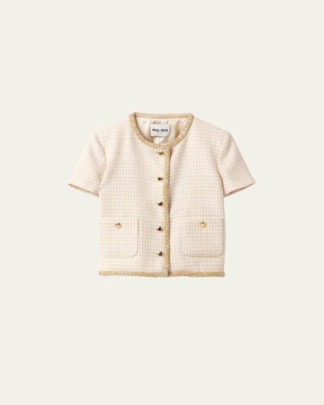 Tweed Cropped Short-Sleeve Jacket