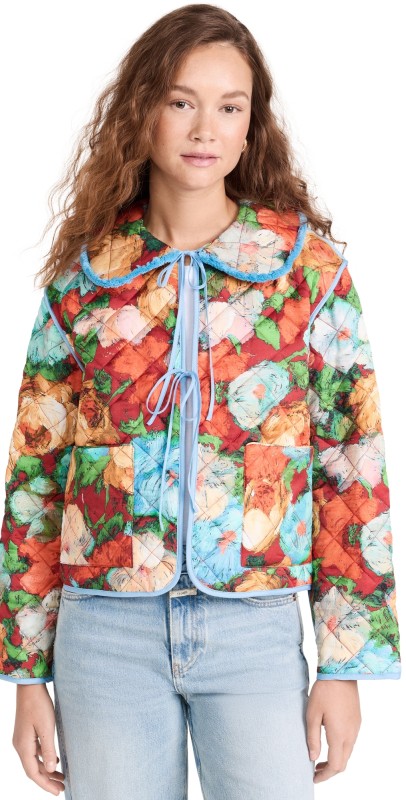 KITRI Piper Blue Floral Reversible Jacket Largecale Blue Floral Print