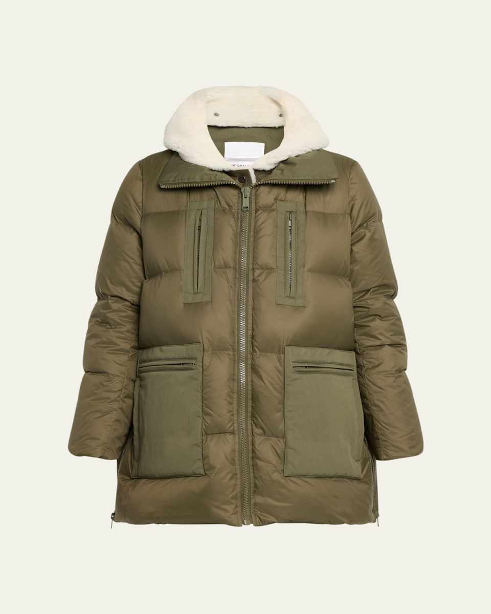 Puffer Jacket with Shearling Hood