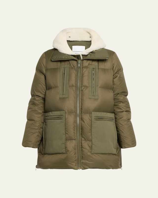 Puffer Jacket with Shearling Hood