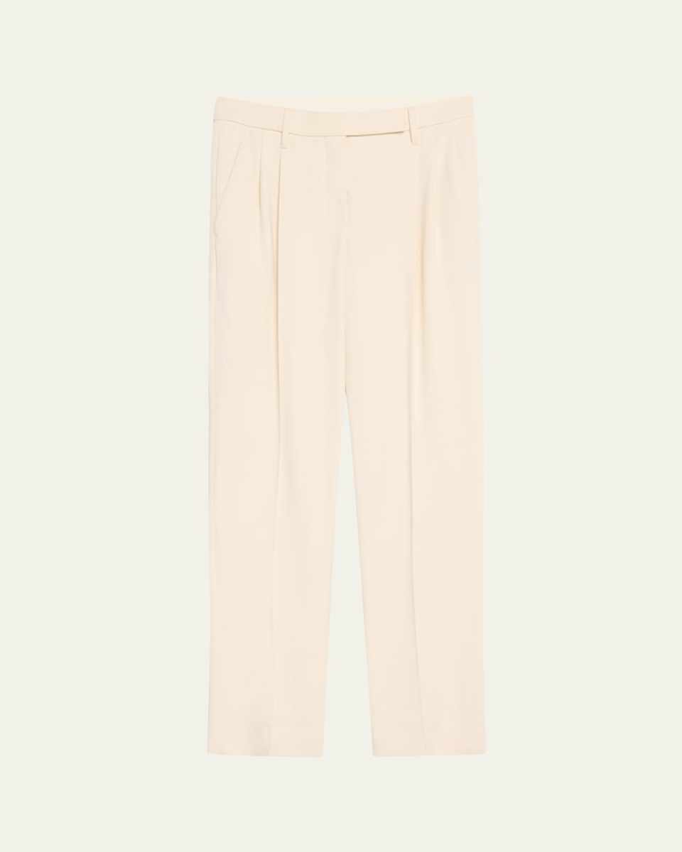 Stretch Wool Grisaille Double-Pleated Trousers