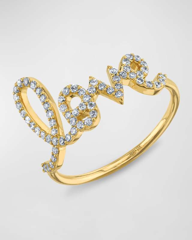 Large Diamond Love Script Ring