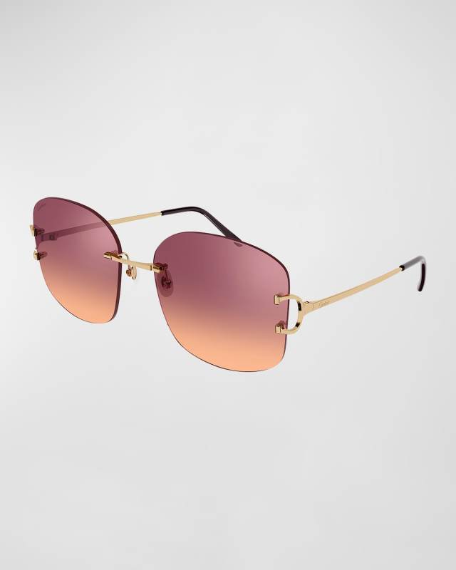 Rimless Round Metal & Acetate Sunglasses