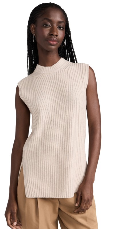 Vince Ribbed Sleeveless Tunic H BEIGE