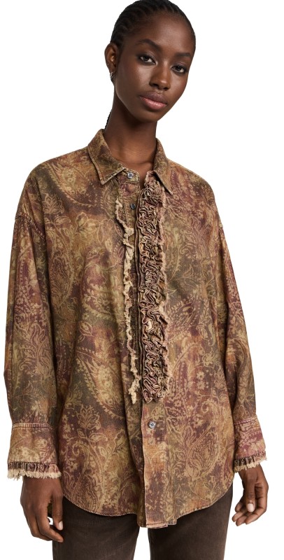 R13 Corduroy Drop Neck Tuxedo Shirt Paisley Print