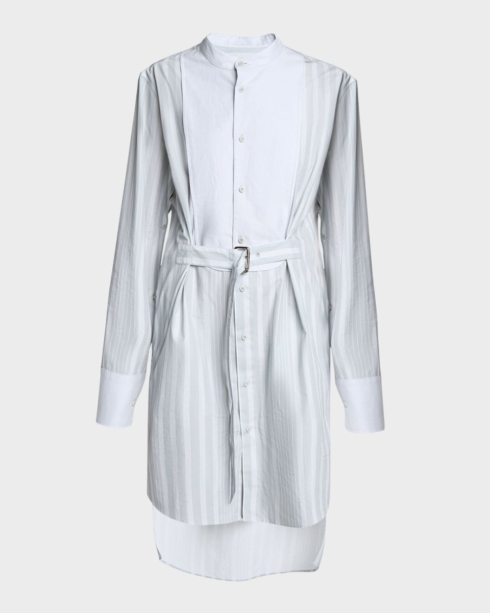 Stripe Belted Tuxedo Shirt Dress