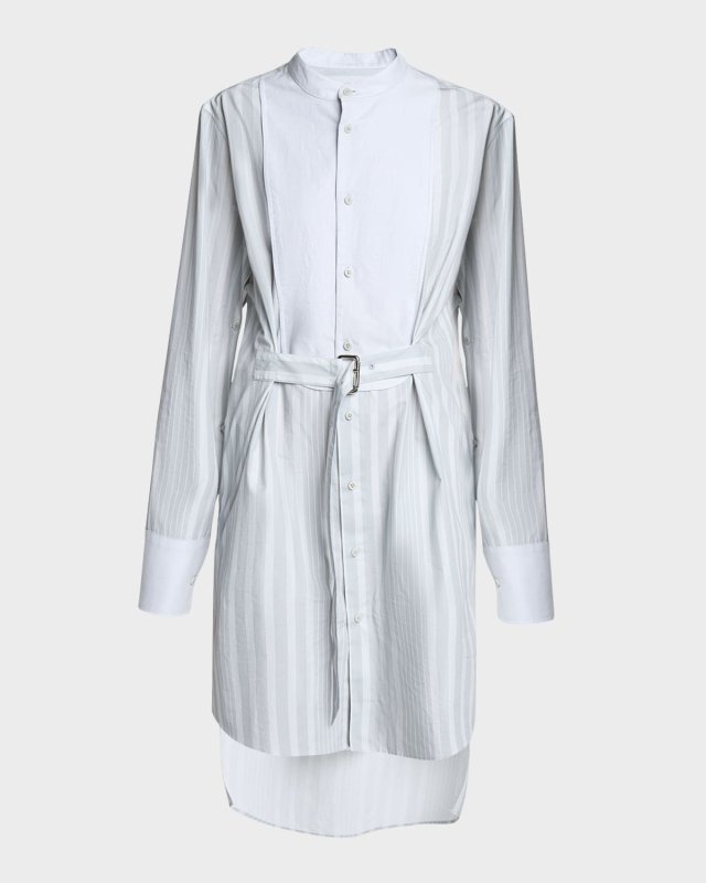 Stripe Belted Tuxedo Shirt Dress