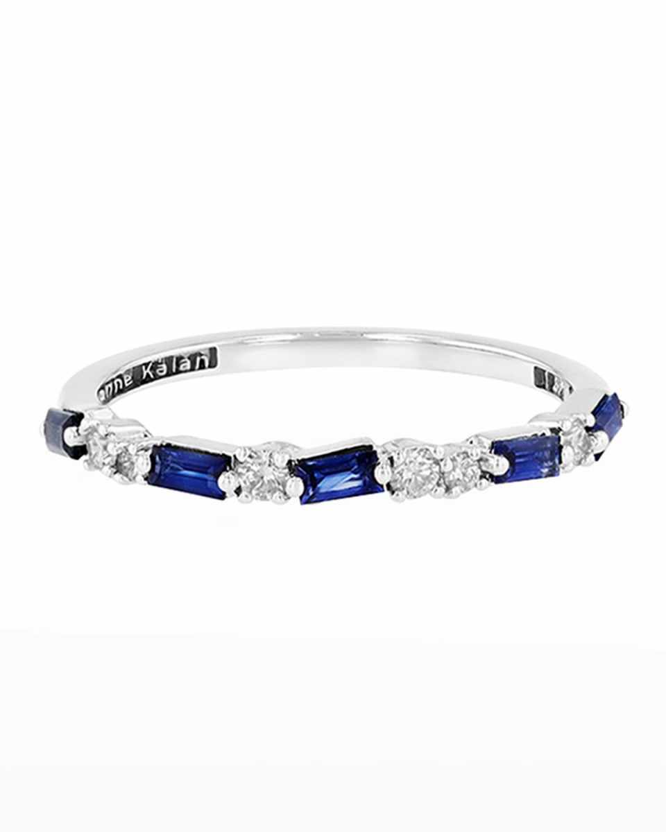 18 Dark Blue Sapphire and Diamond Thin Mix Half-Band Ring, Size 4-8